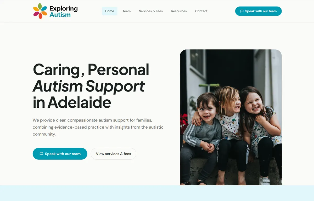 Screenshot of the Exploring Autism website
